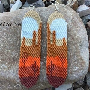 🌵Saguaro Desert Bead Earrings, New, Handmade By Me